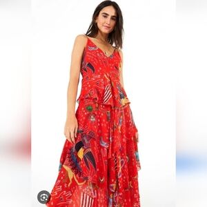 FARM RIO Carnival Elegant Red Floral Women's Dress Size Medium